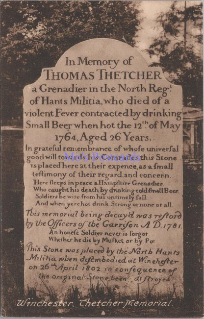 Hampshire Postcard - Winchester, Thetcher Memorial   DC2332