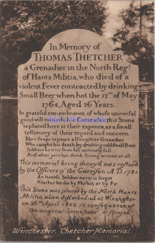 Hampshire Postcard - Winchester, Thetcher Memorial   DC2332