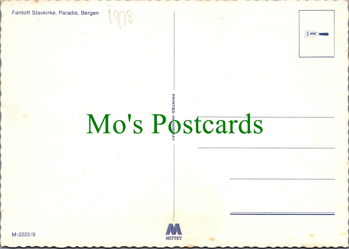 Norway Postcard - Bergen, Fantoft Stavkirke, Paradis RR19894