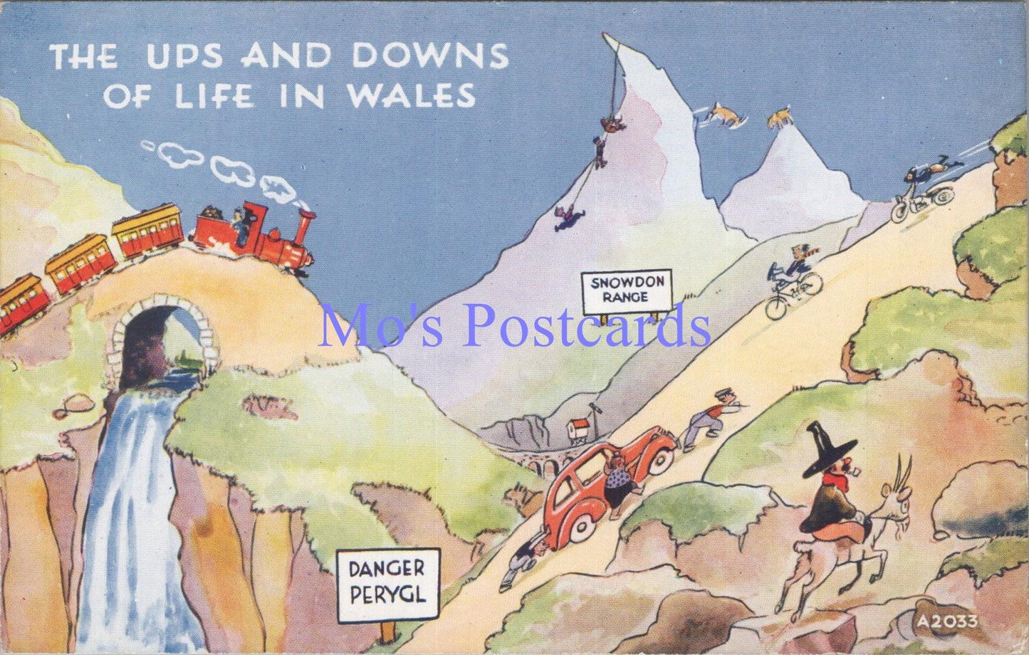 Welsh Comic Postcard - The Ups and Downs of Life in Wales. Art Colour  DC2012
