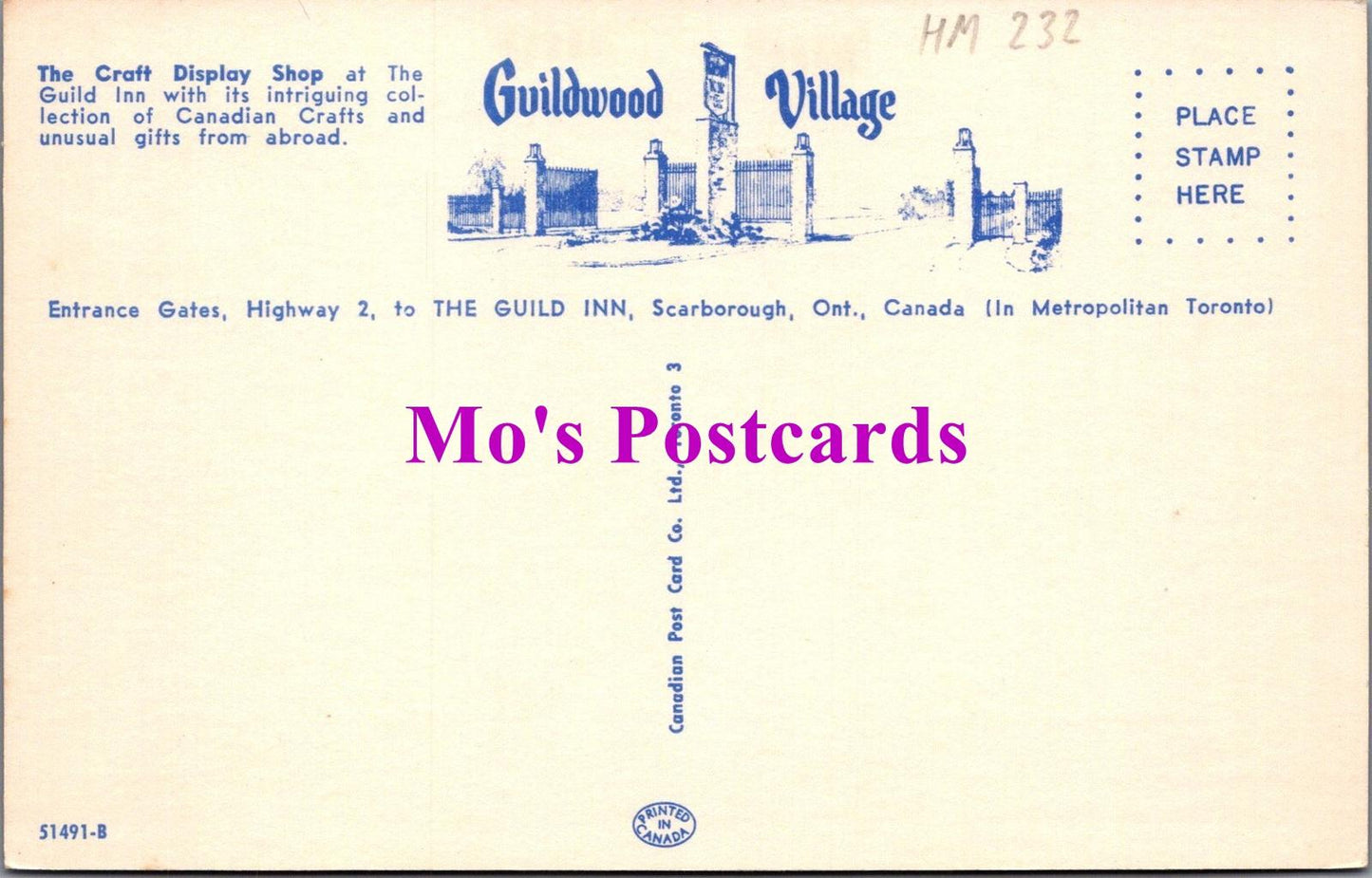 Canada Postcard - Craft Display Shop, The Guild Inn, Scarborough, Ontario HM232