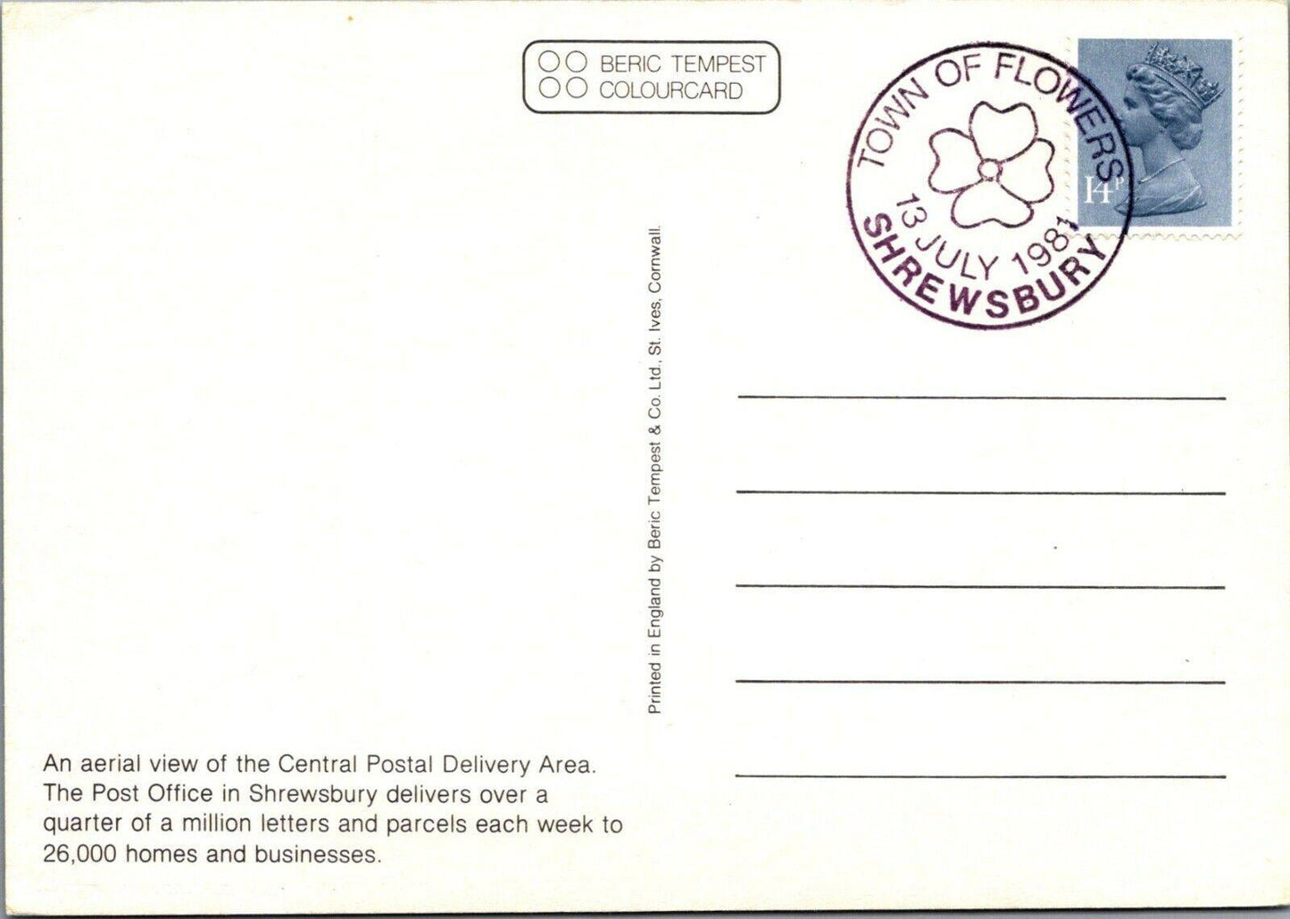 Shropshire Postcard-Aerial View of Central Postal Delivery,Shrewsbury RR13163