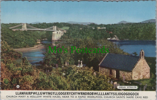 Wales Postcard - Anglesey, Llanfairpwllgwyngyll Church, Menai Straits DC2391