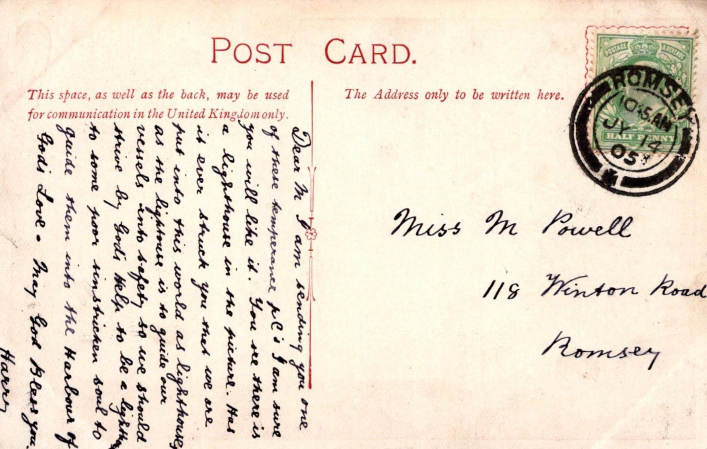 Proverbs Postcard - Temperance Movement Literature, Alcohol, Lighthouse RS41096