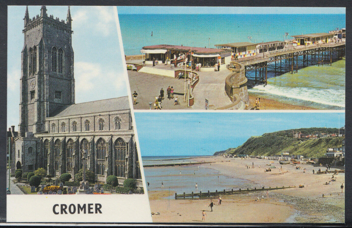 Norfolk Postcard: Cromer Multi View Church Pier Beach Seaside 1970's RS41575