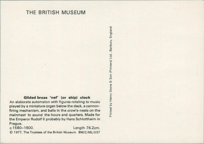 British Museum Postcard - Gilded Brass 'Nef'(or Ship) Clock   RRR1284