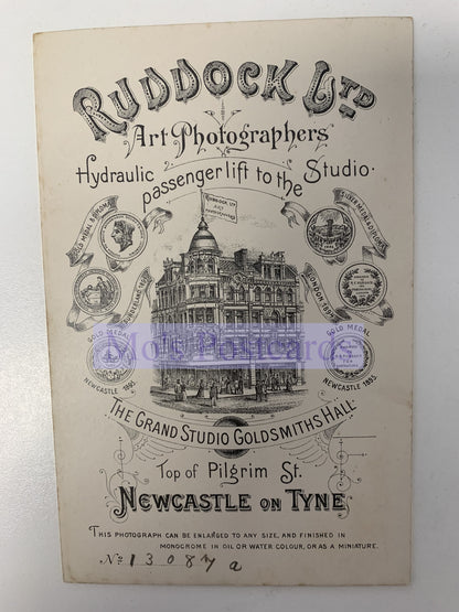 Vintage advertisement for Ruddock & Co. Art Photographers with a building illustration on a white background.