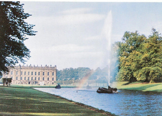 Derbyshire Postcard - Chatsworth, The Emperor Fountain and South Front  SM170