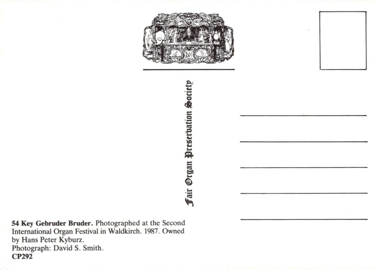 Music Postcard - 54 Key Gebruder Bruder, International Organ Festival  RRR393