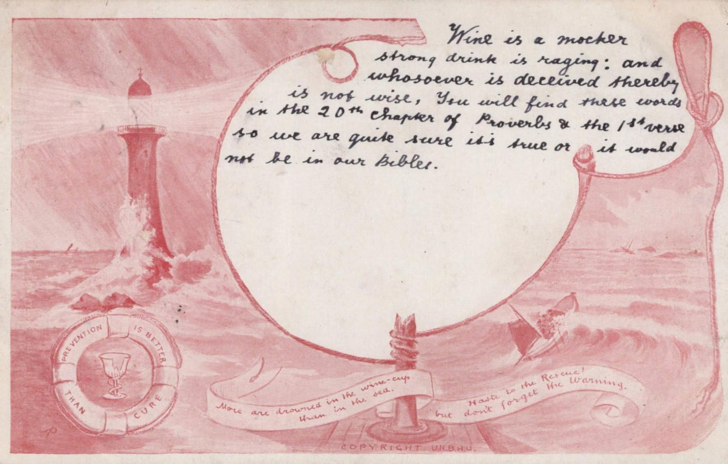 Proverbs Postcard - Temperance Movement Literature, Alcohol, Lighthouse RS41096