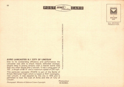 Military Aviation Postcard-Avro Lancaster B.1 'City of Lincoln' Aeroplane RR9786
