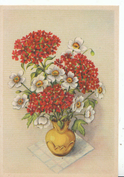 Flowers Postcard - Yellow Vase of Red and White Flowers  17601A