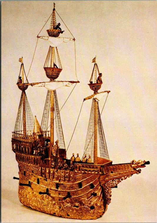 British Museum Postcard - Gilded Brass 'Nef'(or Ship) Clock   RRR1284