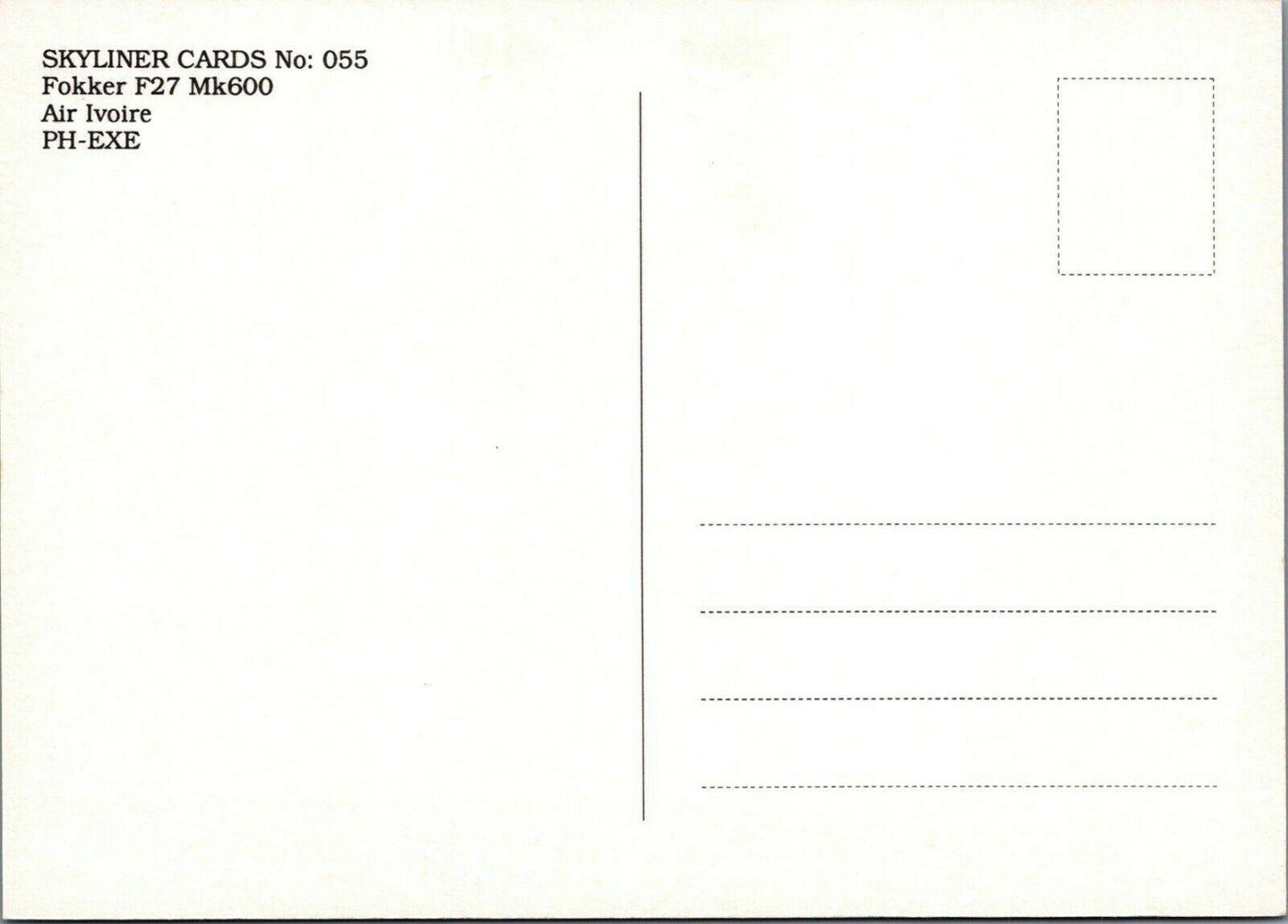 Aviation Postcard: Air Ivoire Fokker F27 Friendship Mk600 PH-EXE 1970s RR13555