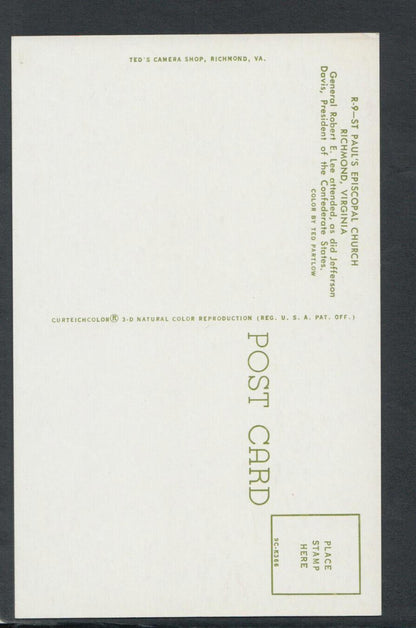 America Postcard - St Paul's Episcopal Church, Richmond, Virginia  RS19981