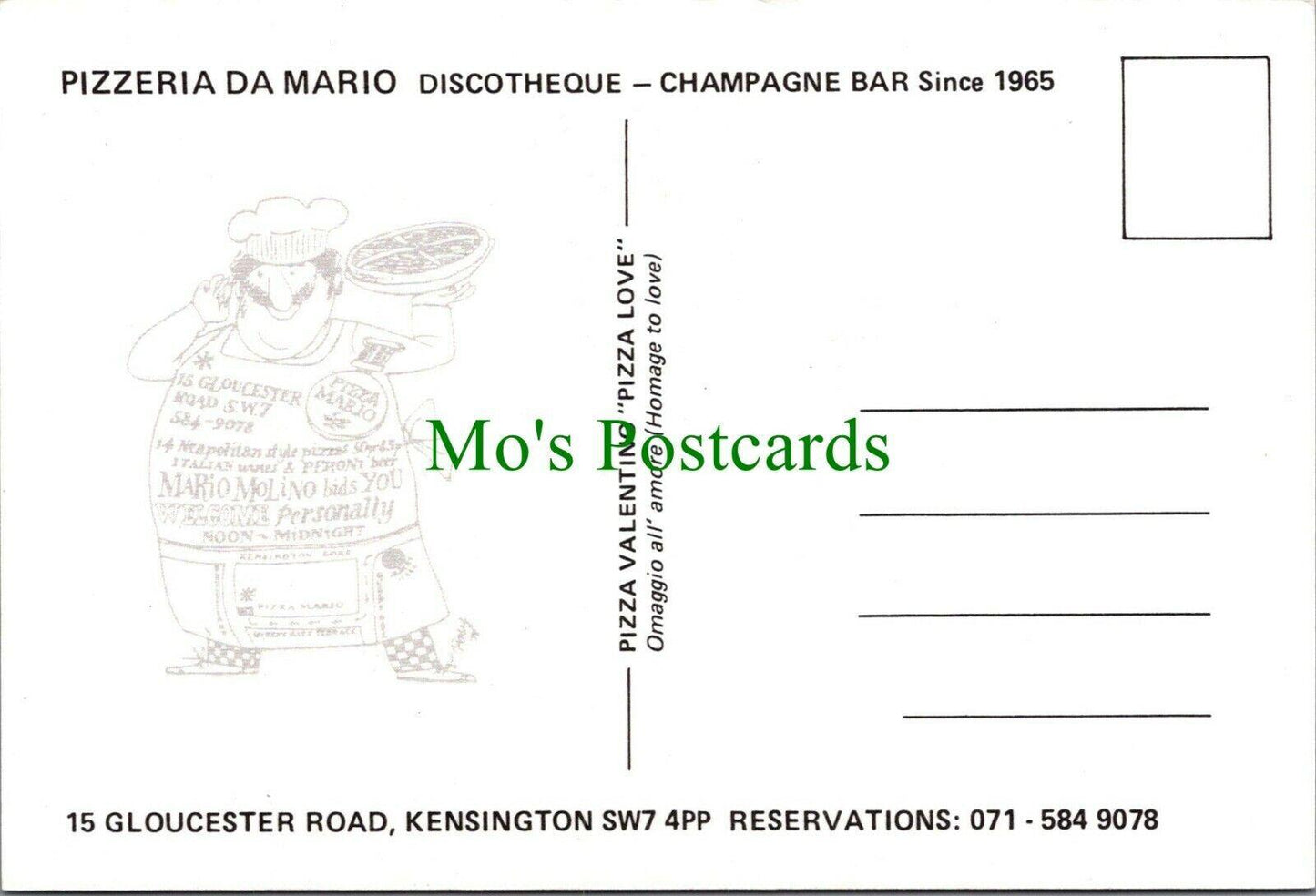 Food & Drink Postcard-Pizza,Pizzeria Da Mario,Gloucester Rd, Kensington RR14269