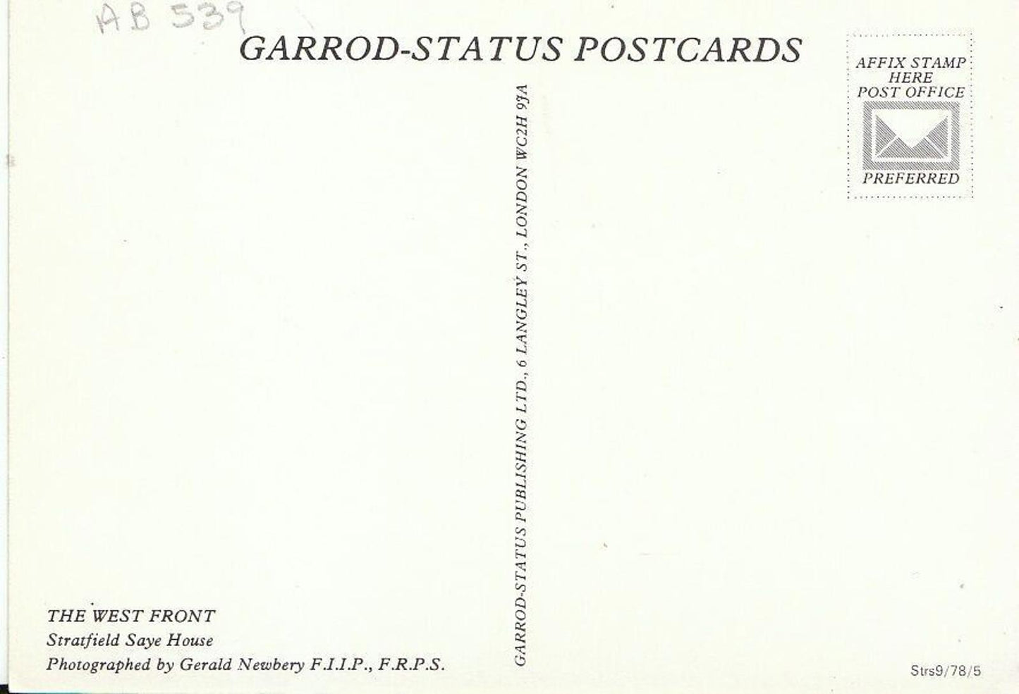 Hampshire Postcard - The West Front, Stratfield Saye House   AB539