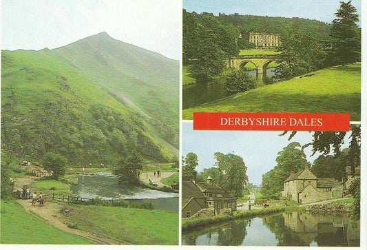 Derbyshire Postcard - Chatsworth,Thorpe Cloud,Dovedale, Tissington Hall AB905
