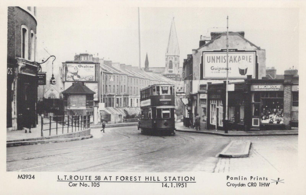 London Postcard - Lewisham, Tram Route at Forest Hill Station in 1951 - XT3