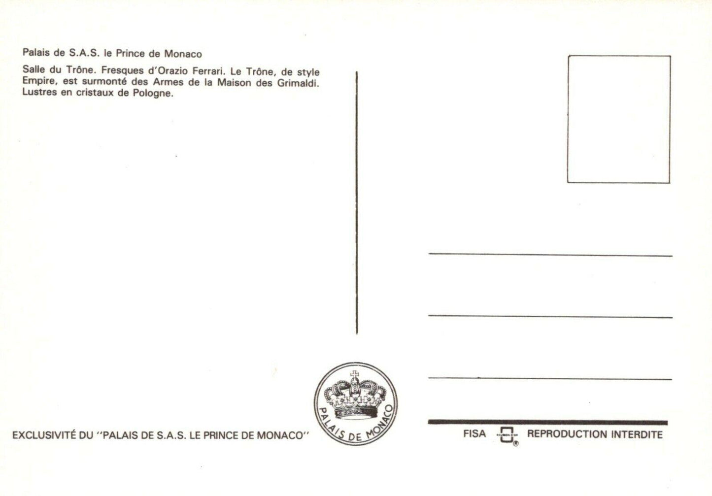 Monaco Postcard - Palais De S.A.S.Le Prince De Monaco    RRR185