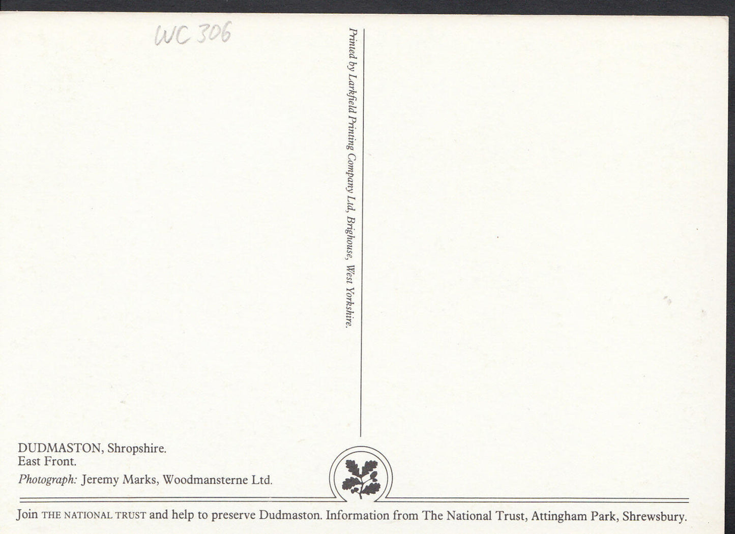 Shropshire Postcard - Dudmaston, The East Front   WC306