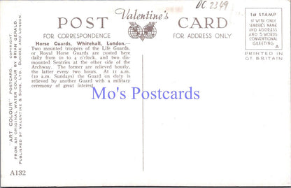 Military Postcard - Horse Guard Sentries, Whitehall. Artist Brian Gerald DC2349