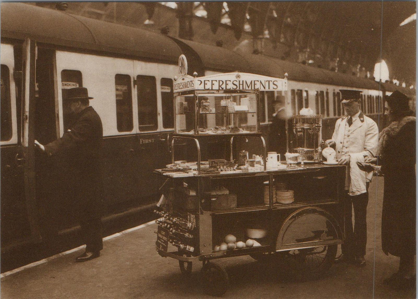 Railway Transport Postcard -Train Station, G.W.R.Refreshment Trolley RR16461