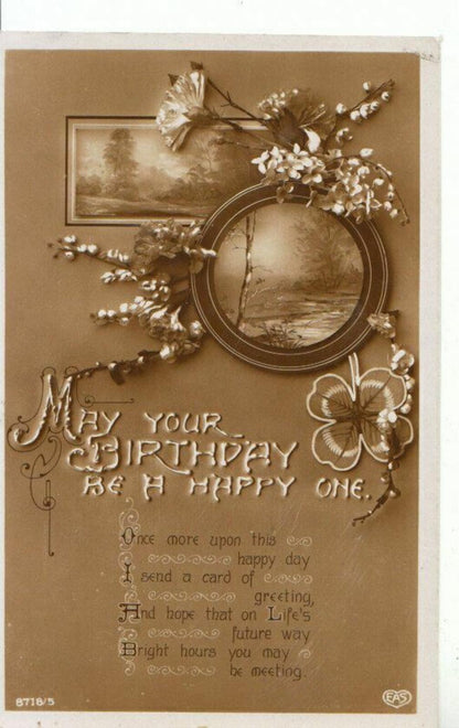 Birthday Postcard:May Your Birthday Be A Happy One, Four-Leaf Clover 1913 10536A