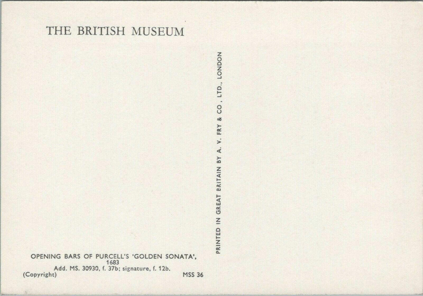 British Museum Postcard-Music -Opening Bars of Purcell's 'Golden Sonata' RRR1278