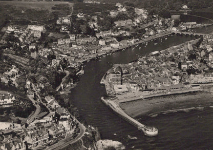 Cornwall Postcard: Looe Harbour River East West Aerial View RPPC RR22890