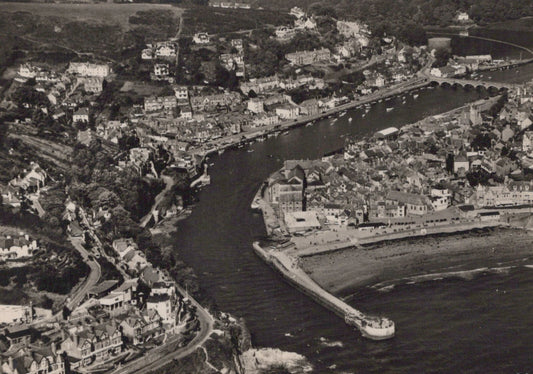 Cornwall Postcard: Looe Harbour River East West Aerial View RPPC RR22890
