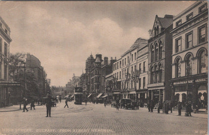 Antrim Postcard: Belfast High Street, Albert Memorial Tram 1900s XT3967