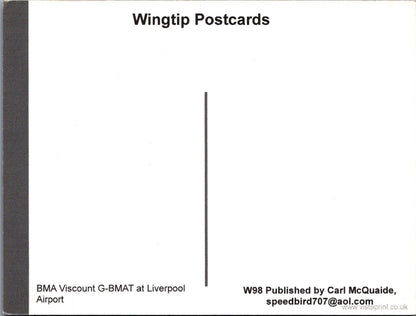 Aviation Postcard: British Midland Vickers Viscount Airplane, Liverpool XT5199