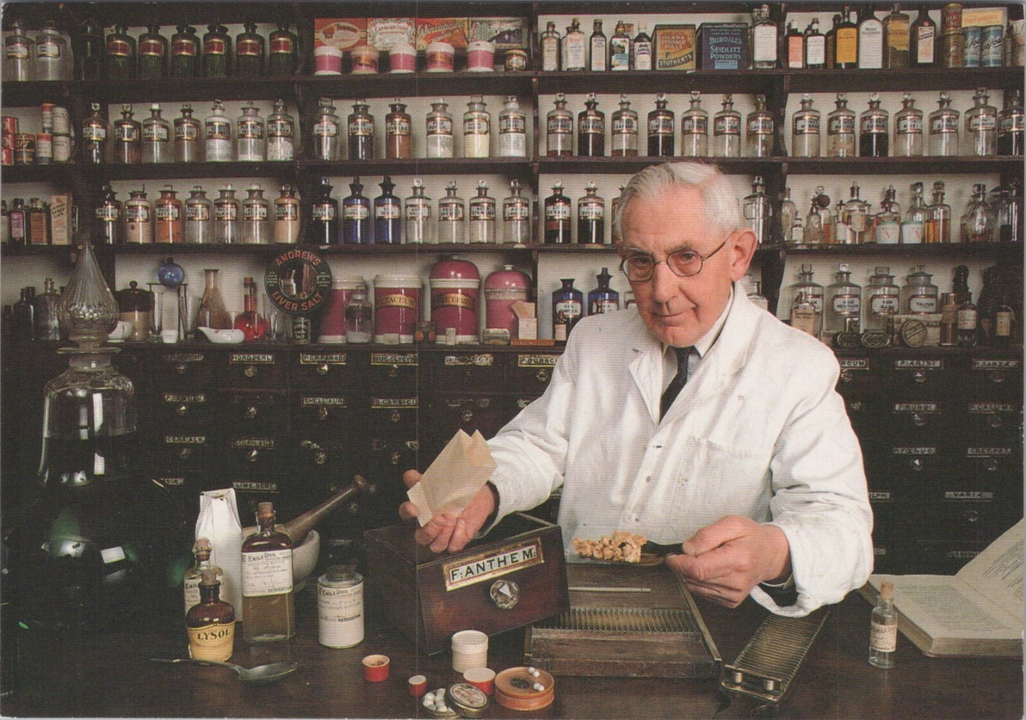 West Midlands Postcard:Black Country Museum Emile Doo Chemist Shop 1980’s XT4087