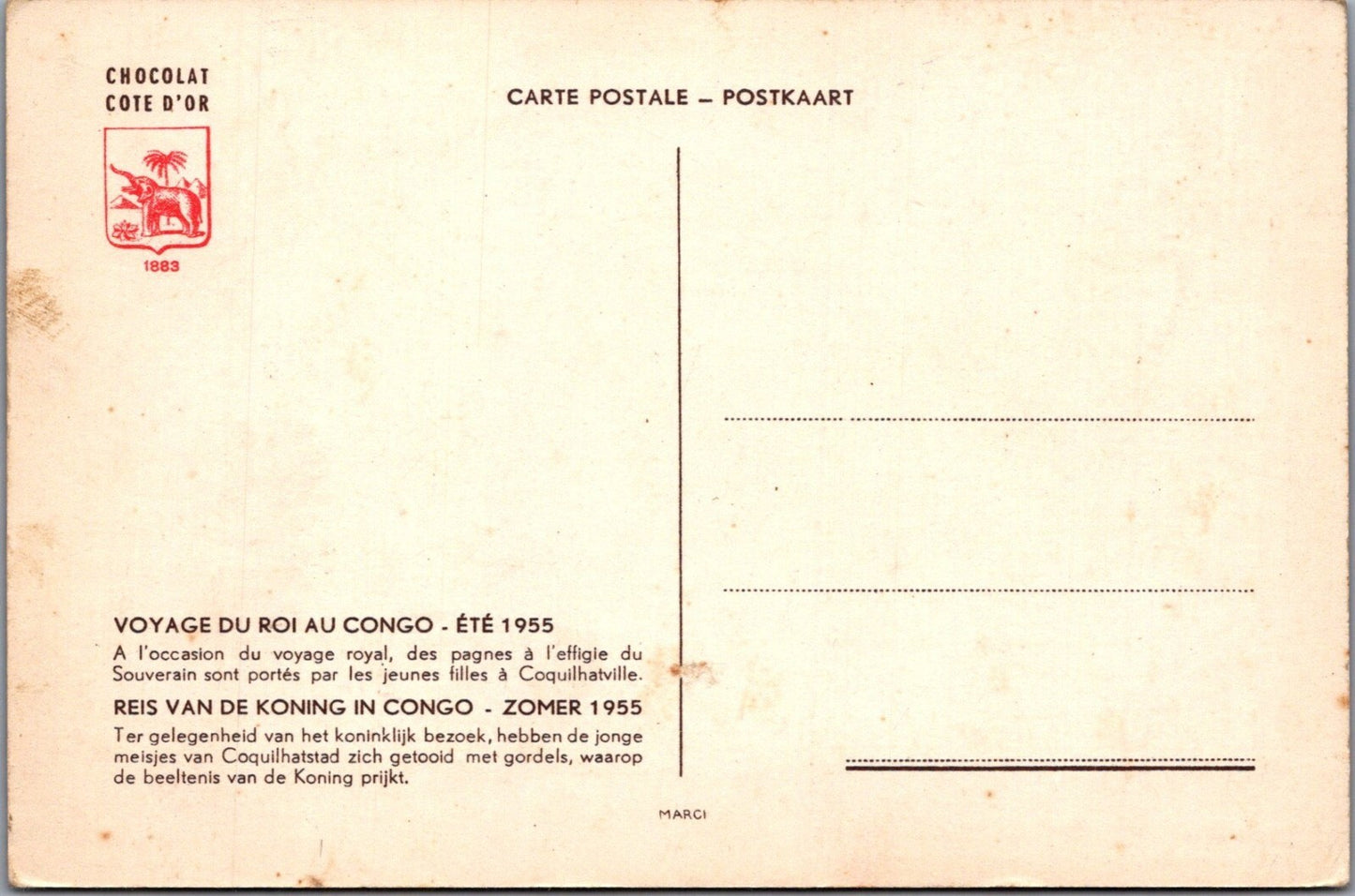 Congo Postcard:King Baudouin Royal Visit Coquilhatville Chocolat Cote D’OrXT4570