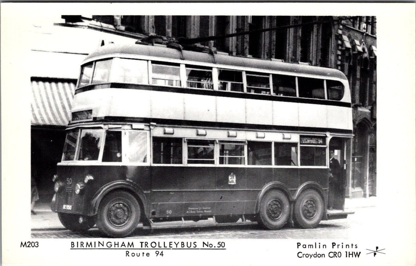 Warwickshire Postcard: Birmingham Trolleybus No 50 Route 94 Transport RS41651