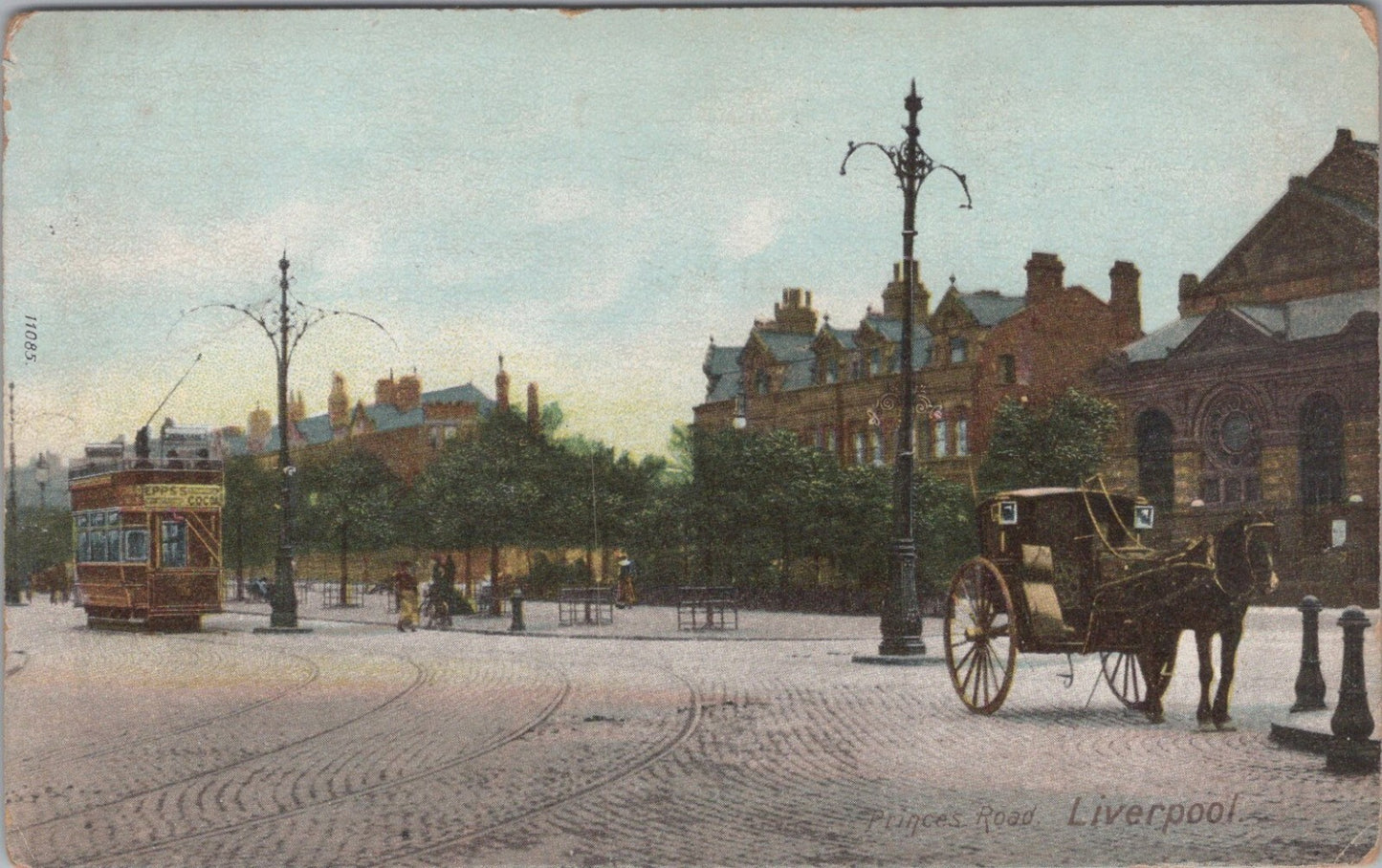 Lancashire Postcard: Princes Road Liverpool Tram Horse Carriage XT3482