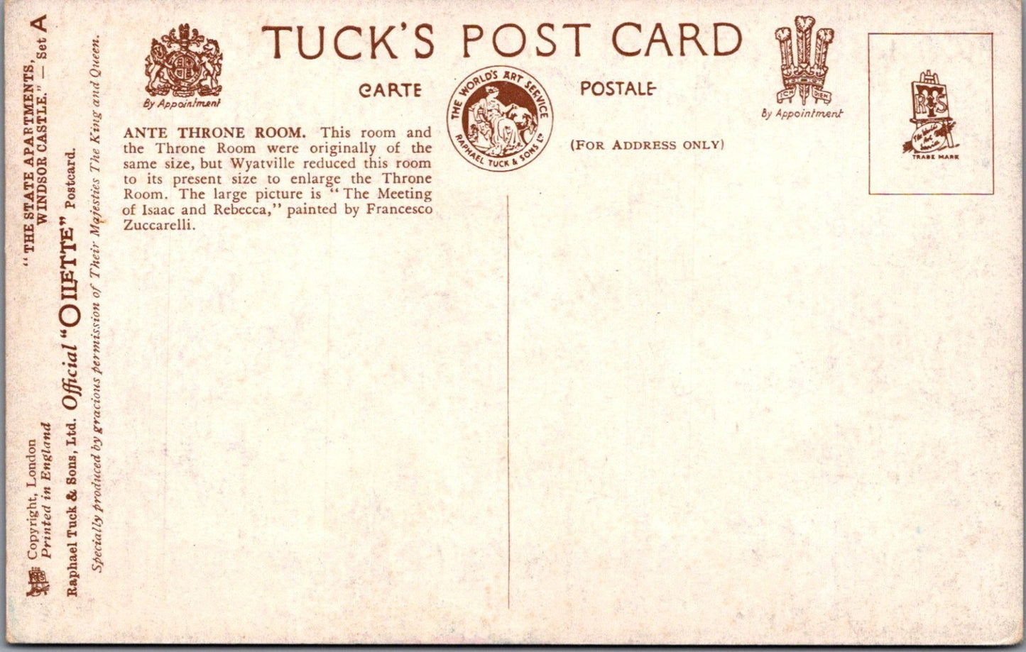 Berkshire Postcard: Windsor Castle State Apartments Ante Throne Room XT4330