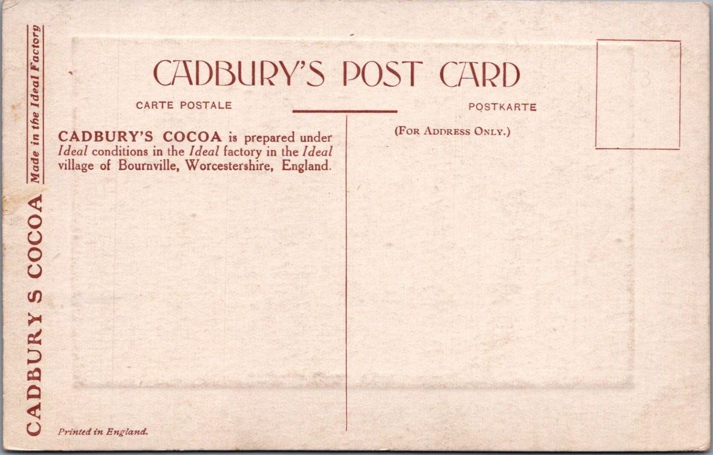 Advertising Postcard: Cadbury’s Cocoa Bournville Worcestershire  XT4771