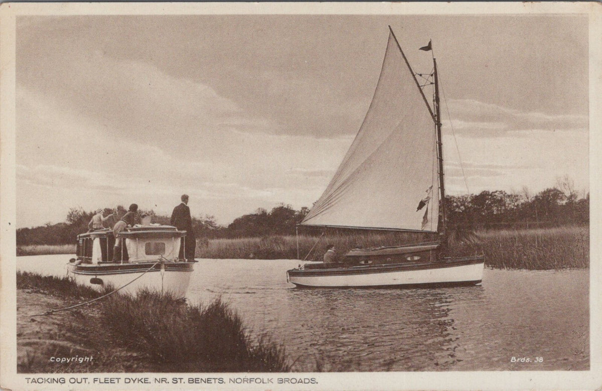 Norfolk Postcard: Tacking Out, Fleet Dyke Near St Benets Norfolk Broads XT5480