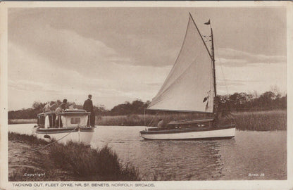 Norfolk Postcard: Tacking Out, Fleet Dyke Near St Benets Norfolk Broads XT5480
