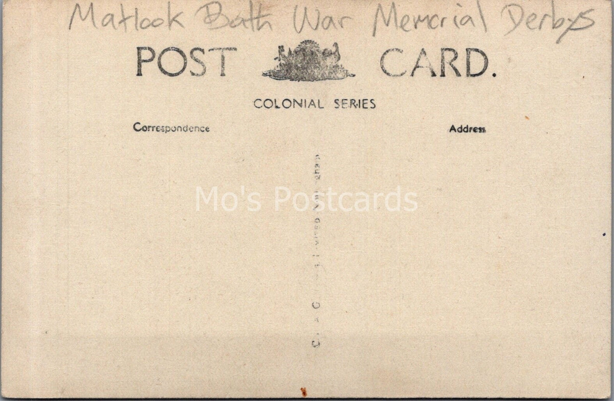 Derbyshire Postcard: Matlock Bath War Memorial 1920's, RPPC XT3653