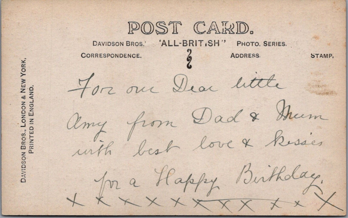Birthday Postcard: Young Girl White Dress Faithful Dog Birthday Wishes XT5591
