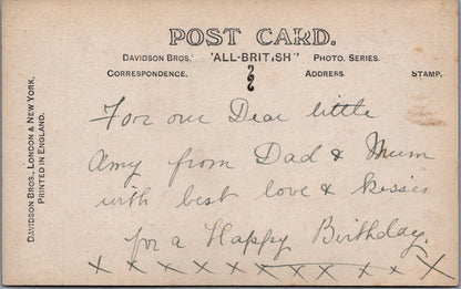 Birthday Postcard: Young Girl White Dress Faithful Dog Birthday Wishes XT5591