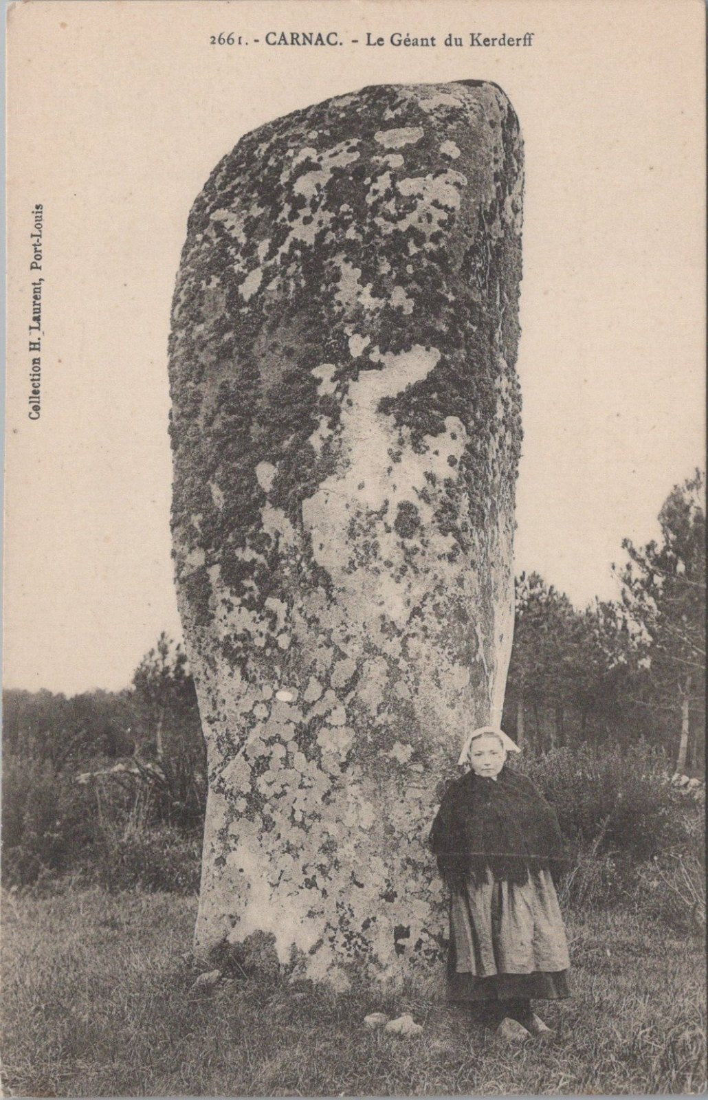 France Postcard: Carnac Le Geant du Kerderff, Megalith Breton Girl 1900's XT5169