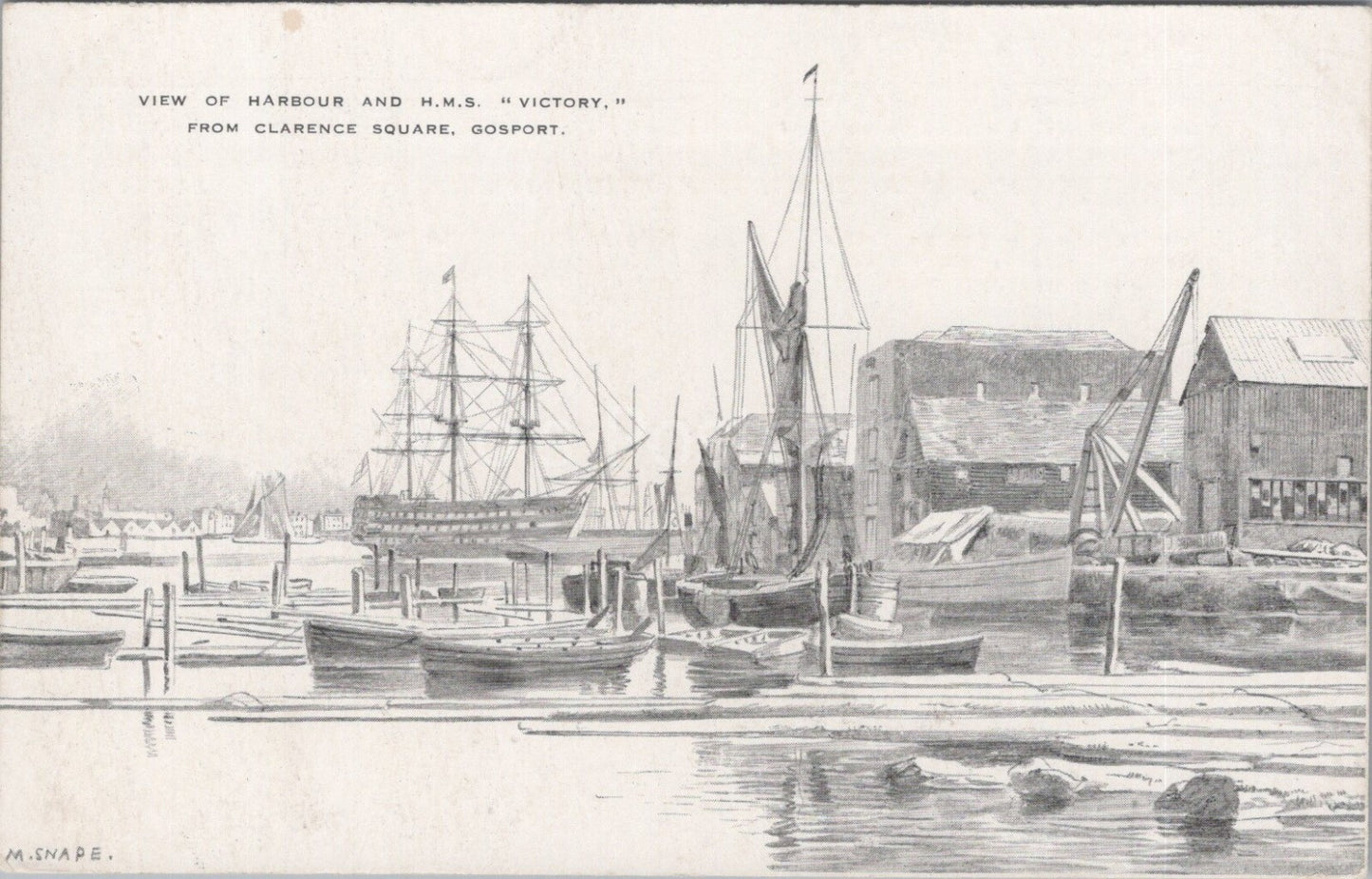 Hampshire Postcard: Gosport Harbour HMS Victory Clarence Square Art XT3508