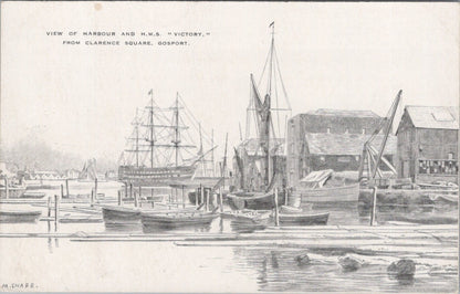 Hampshire Postcard: Gosport Harbour HMS Victory Clarence Square Art XT3508