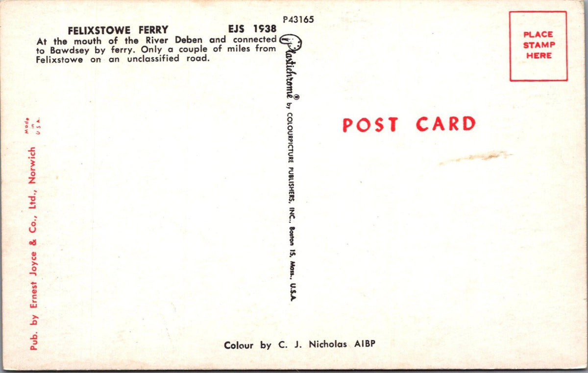 Suffolk Postcard: Felixstowe Ferry River Deben Estuary Boats 1960s XT5094