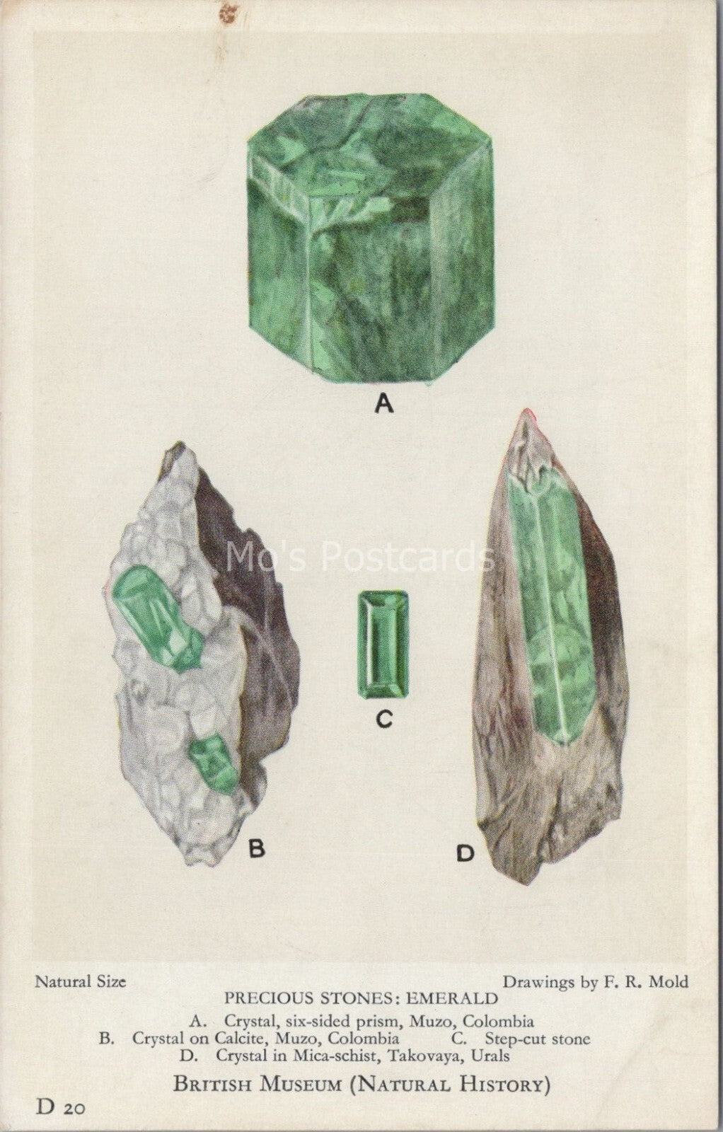 Emerald Postcard: Precious Stones Mineral Crystal British Museum D 20  XT4054