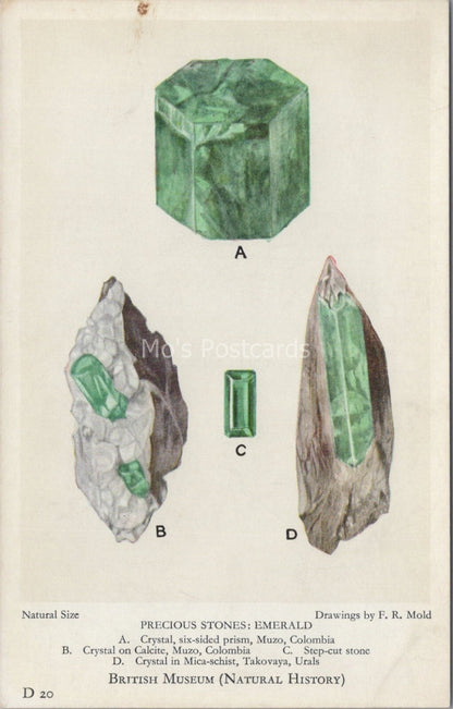 Emerald Postcard: Precious Stones Mineral Crystal British Museum D 20  XT4054